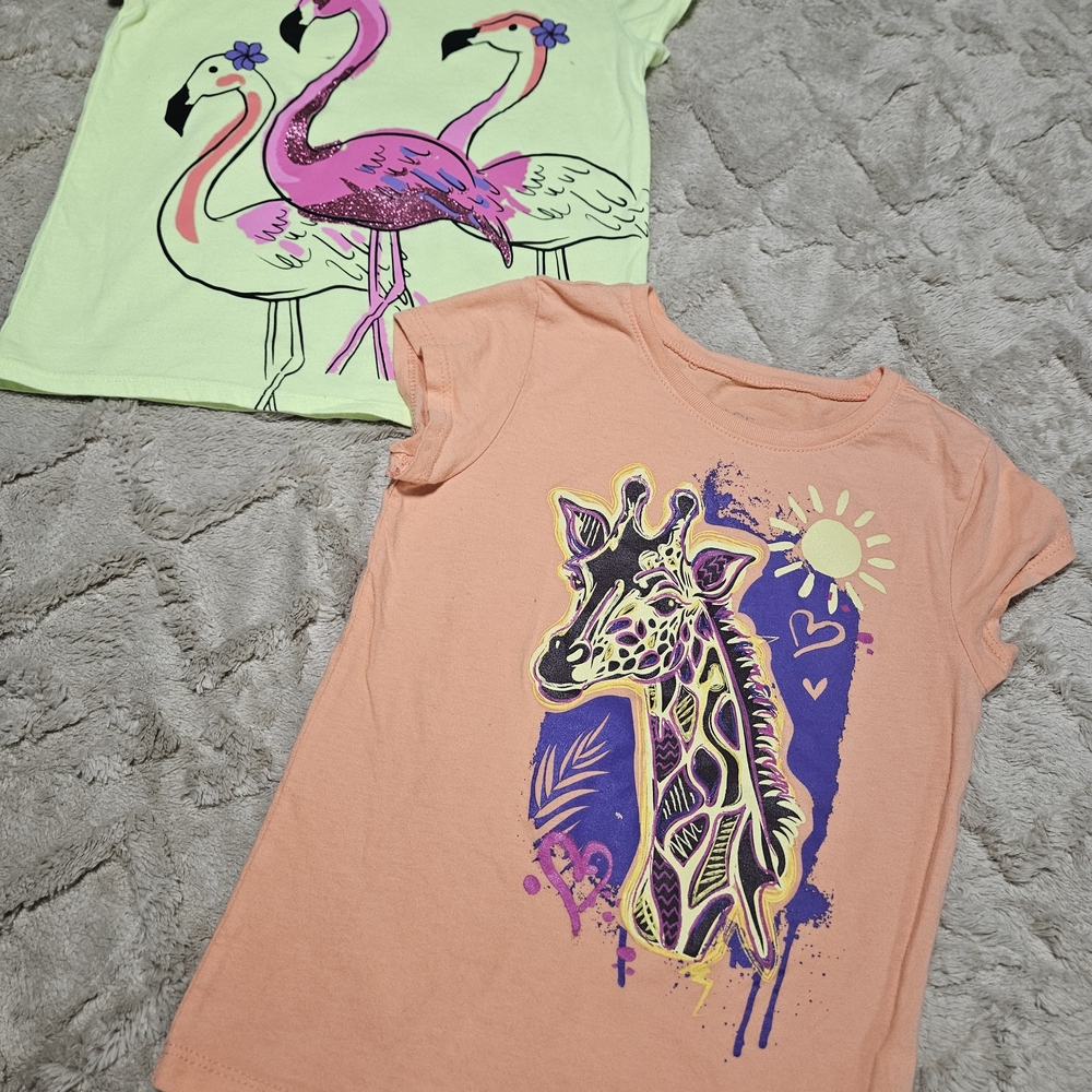 The Children's Place Pink Flamingo and Orange Giraffe Tees